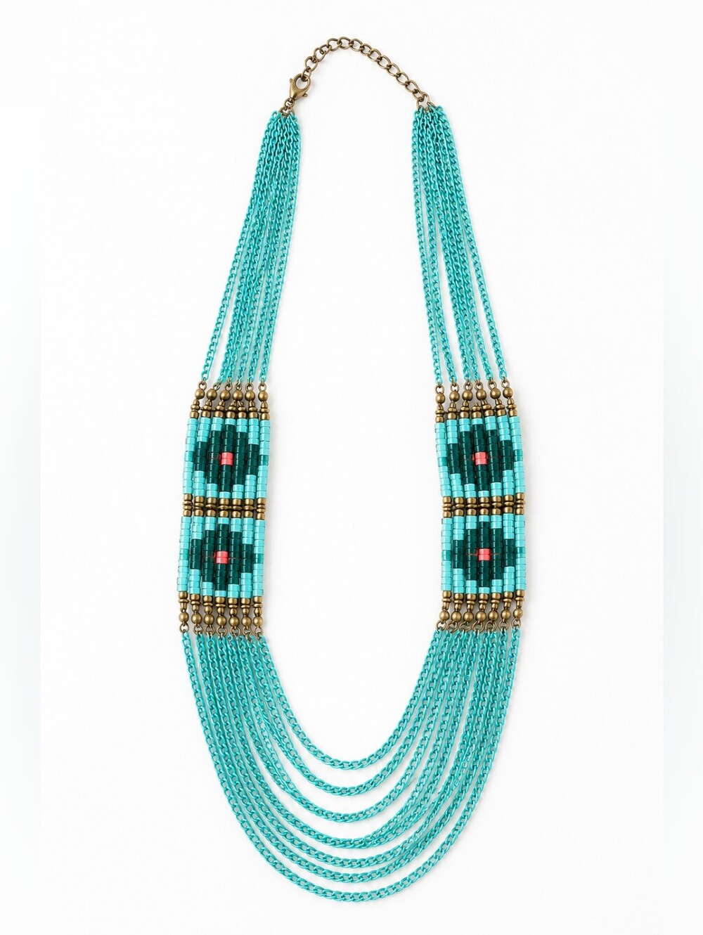 Artisan Statement Necklace from Argentina – Turquoise Beaded Multi-Strand - Picture 2 of 3